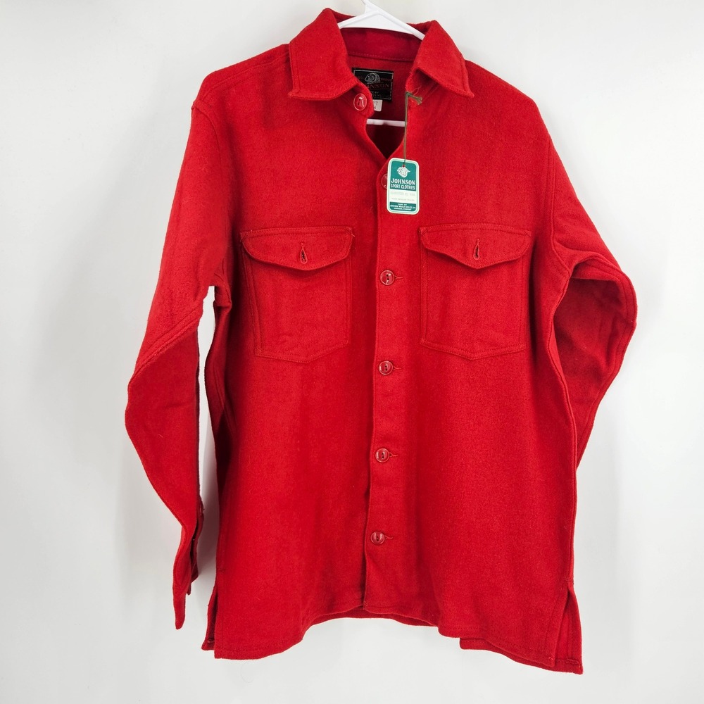 Vintage Johnson Woolen Mills Jacket Red Flannel Button Down Deadstock NWT Size M